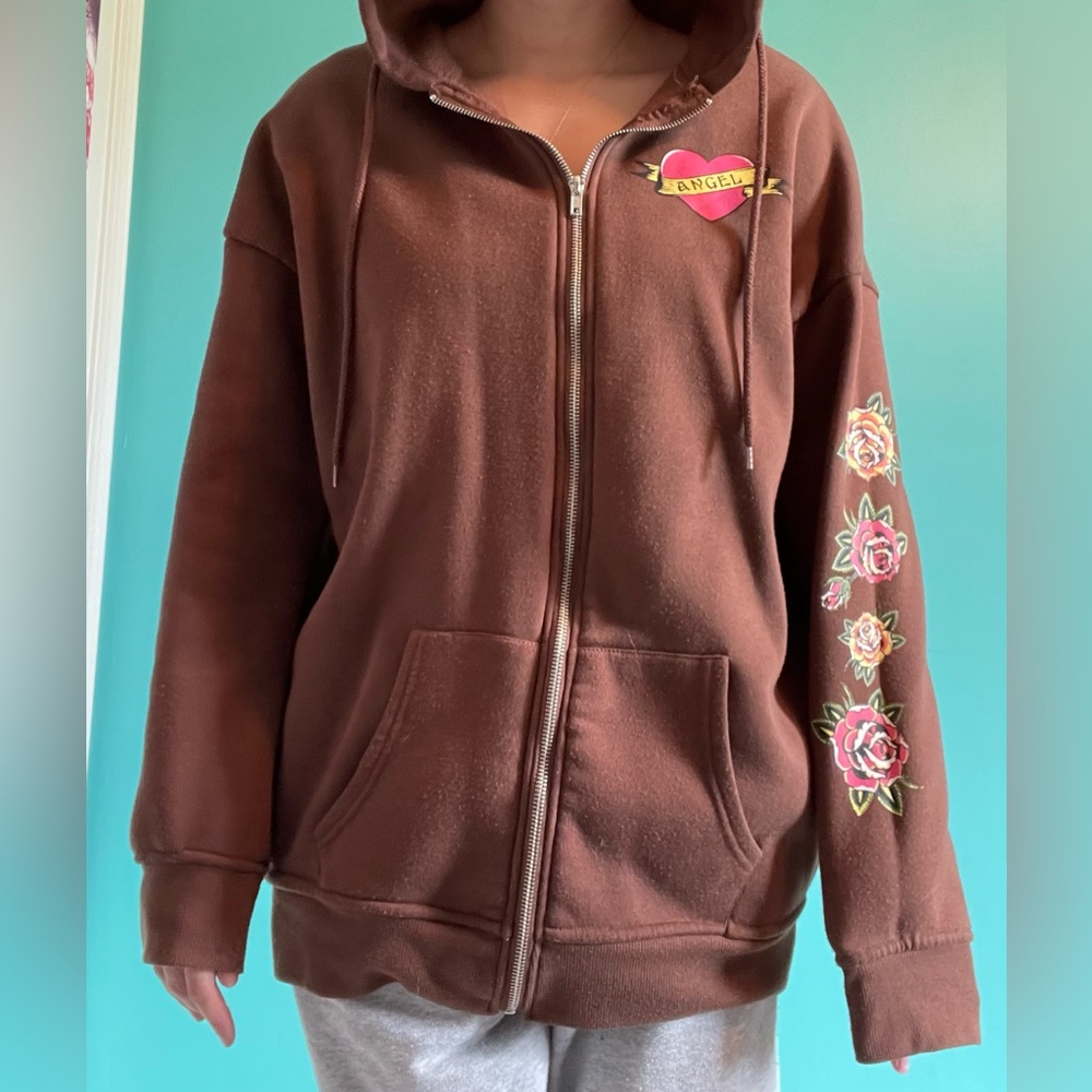 Brown Angel Zip-up Hoodie